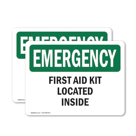 Signmission First Aid Kit Located Inside, 10 in W x Rectangle, Vinyl Decal OS-2PACK-EM-D-710-L-10375